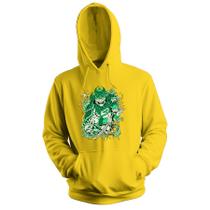 Blusa de Frio Moletom flanelado com Capuz Estampa Digital Unissex Envio Imediato Samurai Japonês Verde