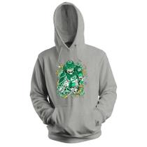 Blusa de Frio Moletom flanelado com Capuz Estampa Digital Unissex Envio Imediato Samurai Japonês Verde