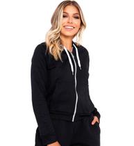 Blusa de Frio Moletom Flanelado com Zíper Capuz Liso Bolso Canguru Basico Casual Inverno