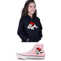 Blusa De Frio Moletom Infantil Da Minnie + Tenis Star Cano Alto Feminino Botinha Minnie Classico