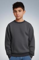 Blusa de Frio Moletom Infantil Juvenil Inverno Flanelada com Punho Basico Frio Escolar 10 a 16 anos Unissex Baby Deluxe Grafite