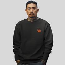 Blusa De Frio Moletom Masculino Sem Capuz Careca Flanelado Algodão Coroa Laranja