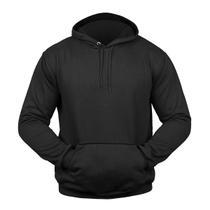 Blusa de Frio Moleton Canguru Flanelado Liso sem Estampa com Capuz Unissex Preto