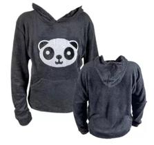 Blusa de Frio Pelúcia Moletom Panda Capuz Pelinho Feminina