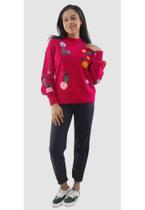 Blusa de frio Pink com flores de crochê