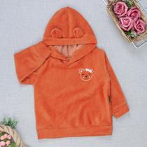 Blusa de Frio Plush Bebê com Capuz e Bordadinho Bear