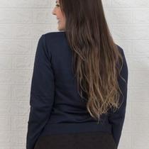 Blusa de Frio Tricot Básica Gola V Feminina Elastano Manga Longa