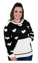 Blusa De Frio Tricot Plus Size Bolso Frontal Coração Inverno