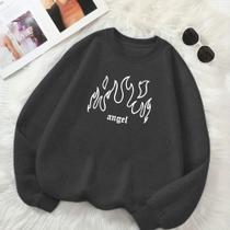 Blusa de Frio Unissex Feminino Masculino Estamo Angel Chamas Modinha Gringa Inverno Tecido Premium
