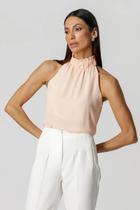 Blusa de gola alta franzida trimix