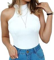 Blusa de gola alta malha canelada branca