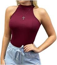 Blusa de gola alta malha canelada vinho