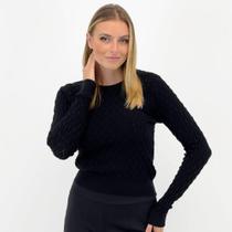 Blusa de Lã Blue Rose Básica Texturizada Gola Redonda Feminina