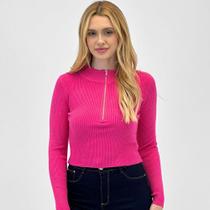 Blusa de Lã Blue Rose Canelada Gola Alta com Zíper Feminina Blusa de Lã Blue Rose Canelada Gola Alta com Zíper Feminina