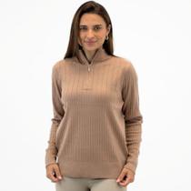 Blusa de Lã Dunialin Canelada Gola Alta com Zíper Feminina