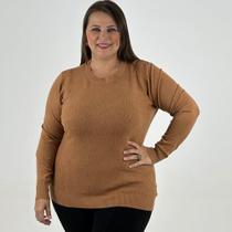 Blusa de Lã Dunialin Plus Size Manga Longa Feminina