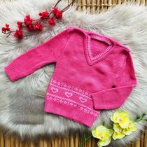 Blusa de lã gola V infantil menina com detalhes de coração infantil inverno frio moda lançamento do 1 ao 8