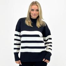 Blusa de Lã Mamô Ampla Listrada Manga Longa Gola Alta Feminina