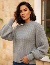 Blusa de lã suéter gola alta manga bufante cor cinza Blusa de lã suéter gola alta manga bufante cor cinza