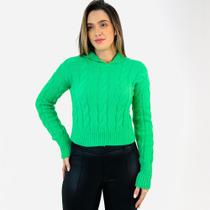 Blusa de Lã Tricot Nacional Cropped com Capuz Feminina