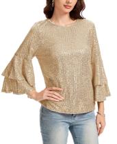 Blusa de lantejoulas LADI TREND Glitter Sparkly Party com decote em V