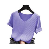 Blusa de Malha Feminina para Verão - Manga Curta, Decote V