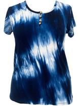 Blusa de Malha Manga Curta Tie Dye Detalhe Botões no Busto