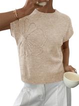 Blusa de malha Saodimallsu, suéter feminino de manga curta floral