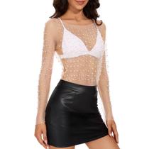 Blusa de malha Zando Pearl para mulheres de manga comprida nude XXL Blusa de malha Zando Pearl para mulheres de manga comprida nude XXL