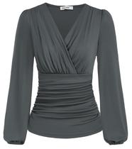 Blusa de manga comprida branca com decote em V da GRACE KARIN para mulheres