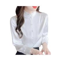 Blusa de manga comprida feminina, camisa com gola alta, tops brancos, moda, H540, 2022