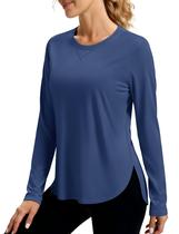 Blusa de manga comprida MAGCOMSEN para mulheres UPF 50+ azul-cinza tamanho S