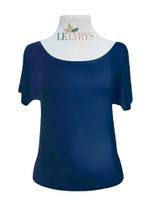 Blusa de Manga Curta Azul em Viscolycra Blusa de Manga Curta Azul em Viscolycra