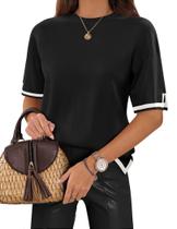 Blusa de manga curta de malha Zeagoo para mulheres, preta Blusa de manga curta de malha Zeagoo para mulheres, preta
