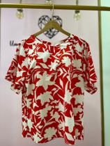 Blusa de manga curta estampa floral vermelha e branca tamanho G G Blusa de manga curta estampa floral vermelha e branca tamanho G G