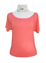 Blusa de Manga Curta Salmão em Viscolycra Blusa de Manga Curta Salmão em Viscolycra