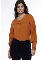 Blusa de Manga Longa Feminina Bufante Sob Terracota