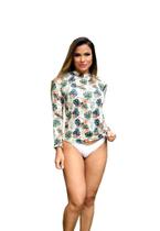 Blusa de Manga Longa Pink Tricot Com Proteção UV Estampada