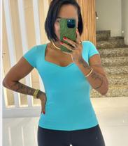 Blusa de Manga Modeladora com Bojo Azul Tamanho P