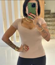 Blusa de Manga Modeladora com Bojo Bege Tamanho G