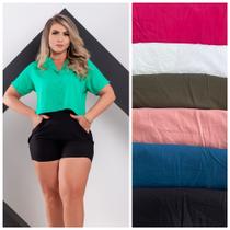 Blusa de manguinha com 80% de algodão tecido linho tamanhos p m g