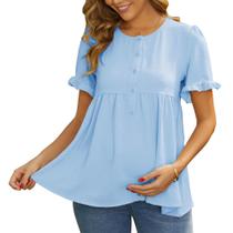 Blusa de maternidade MARI GABRIEL com babados de manga curta azul XXL