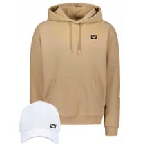 Blusa De Moletom Bolso Canguru Fechada Com Capuz Liso + Boné