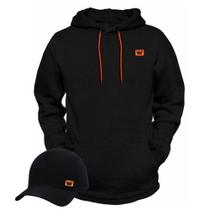 Blusa De Moletom Bolso Canguru Fechada Com Capuz Liso + Boné