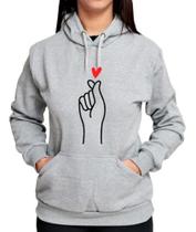 Blusa de Moletom Branco BTS Coraçãozinho Com Capuz