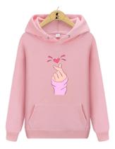 Blusa de Moletom Canguru Kpop Mão Coração Coreano