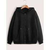 Blusa De Moletom Canguru Preto Unissex Grosso Capuz Frio casaco algodão com zíper frente escola