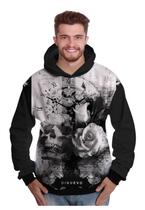 Blusa de Moletom Caveira com Flor Relógio Retrô Swag e Rap