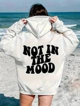 Blusa de Moletom com Capuz Frase Irônica Não Estou com Humor”, Estilo Solto para Dias Frios