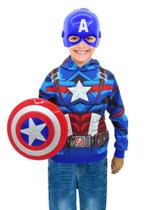 Blusa De Moletom Com Capuz, Mascara e Escudo Capitão America